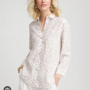 Chico's No Iron Animal Print Linen Shirt In Optic White